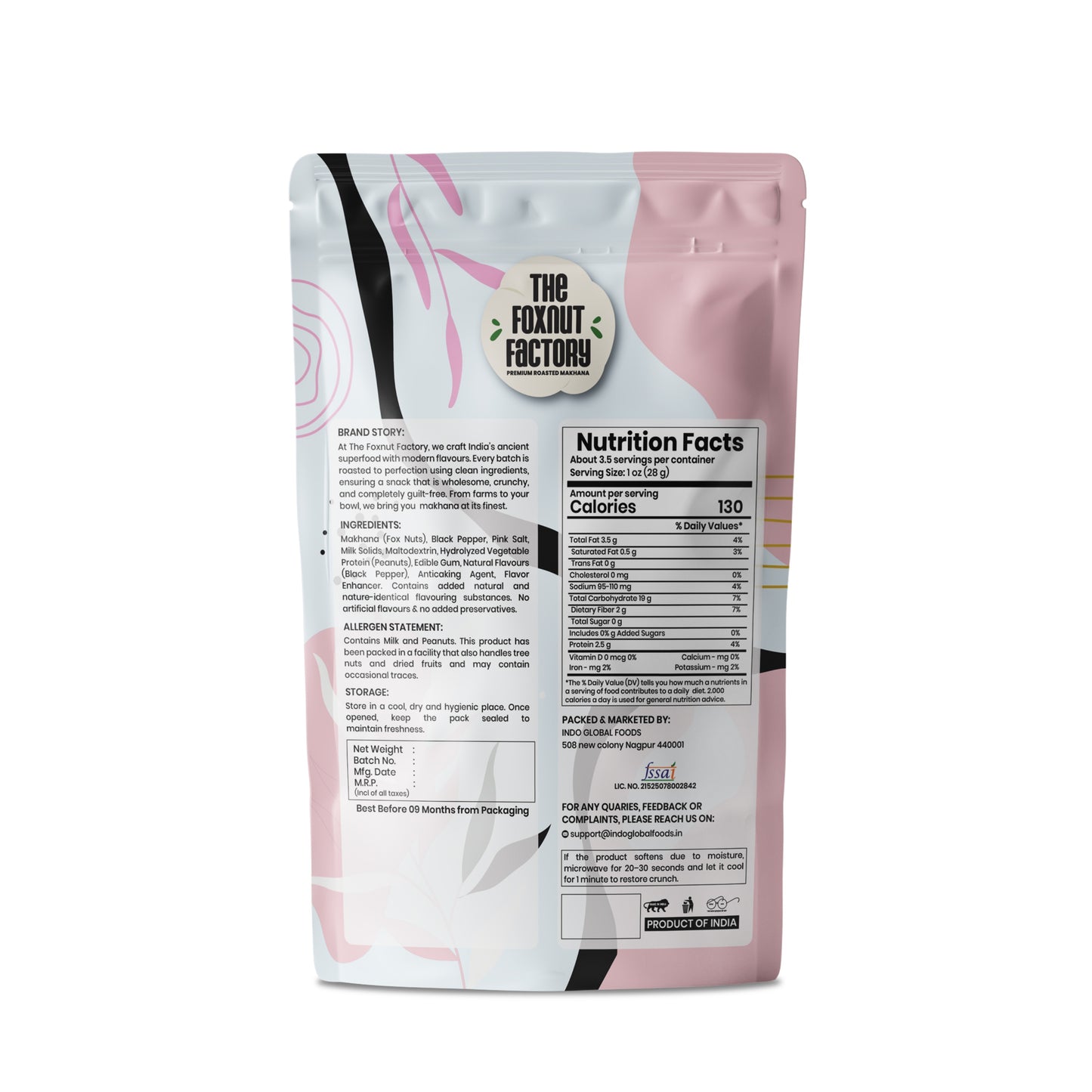 The Foxnut Factory Himalayan Salt Roasted Makhana – Tasty Crunchy Fox Nuts (Lotus Seeds), Ready to Eat, Gluten Free Vegetarian, Plant Based, Not Fried, Healthy Alternative Snack