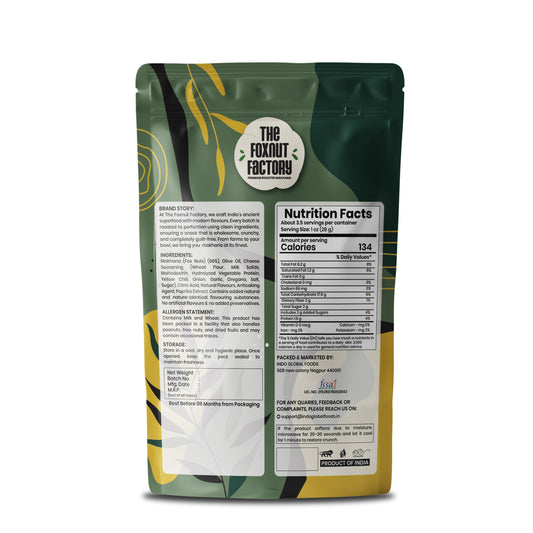 The Foxnut Factory Cheese Roasted Makhana – Crunchy and Tasty Fox Nuts (Lotus Seeds), Ready-to-Eat, Gluten-Free Vegetarian, Plant Based, Not Fried Healthy travel friendly Snack