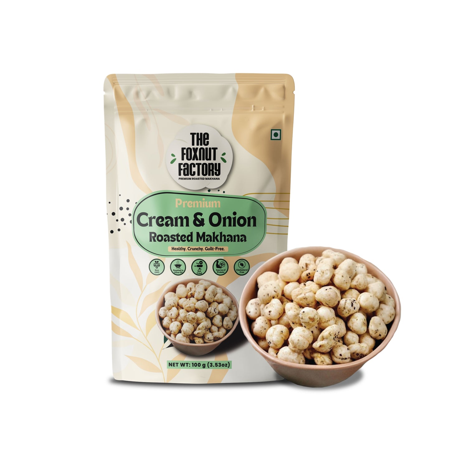 The Foxnut Factory Cream and Onion Roasted Maakhana Snacks,Helathy Fox Nuts,Gluten free Lotus Seeds,Crunchy Vegan Protien Snack