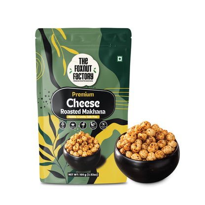 The Foxnut Factory Cheese Roasted Makhana – Crunchy and Tasty Fox Nuts (Lotus Seeds), Ready-to-Eat, Gluten-Free Vegetarian, Plant Based, Not Fried Healthy travel friendly Snack