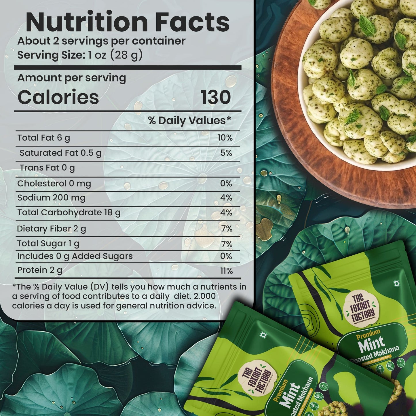 The Foxnut Factory Mint Roasted Makhana – Refreshing and Crunchy Fox Nuts (Lotus Seeds), Ready-to-Eat, Gluten-Free Vegetarian, Plant Based, Not Fried Healthy Travel Friendly Snack