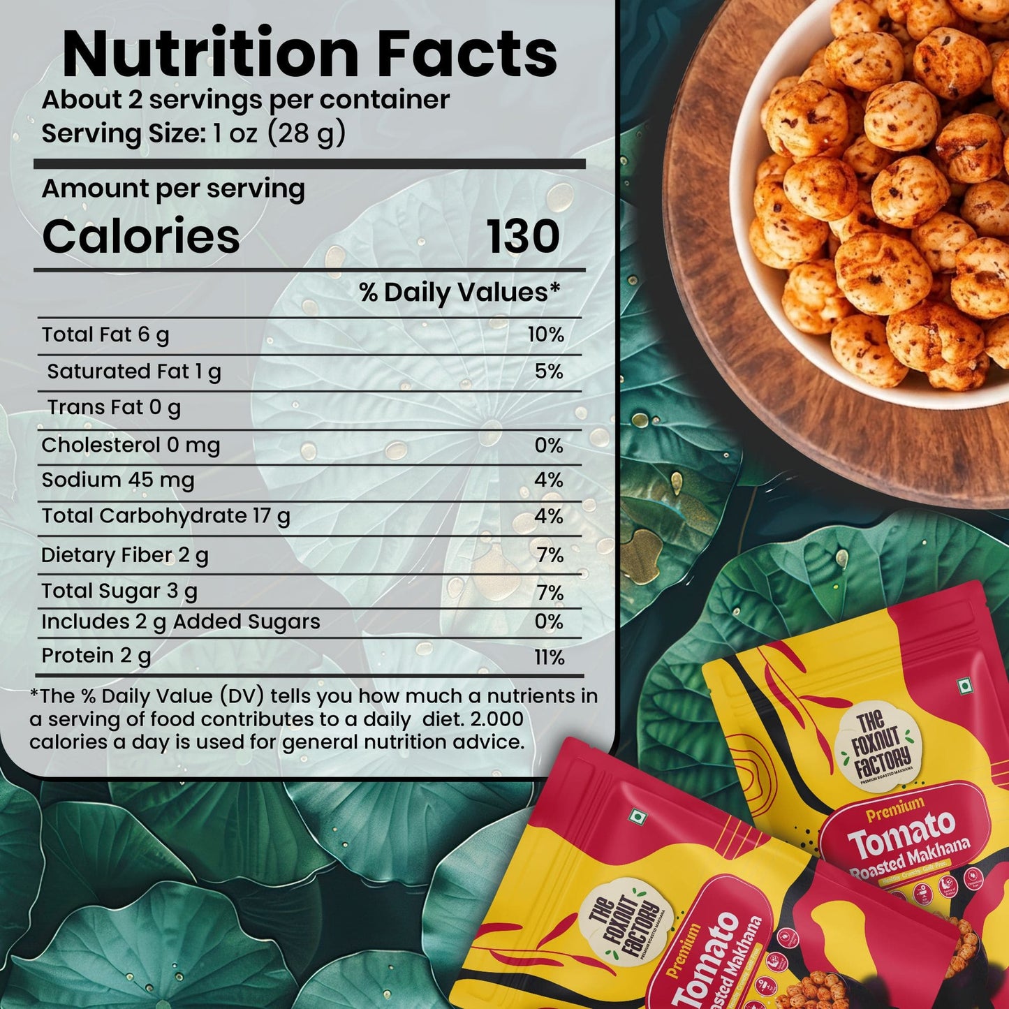 The Foxnut Factory Tomato Roasted Makhana – Zesty and Crunchy Fox Nuts (Lotus Seeds), Ready-to-Eat, Gluten-Free Vegetarian, Plant Based, Not Fried Healthy Travel Friendly Snack