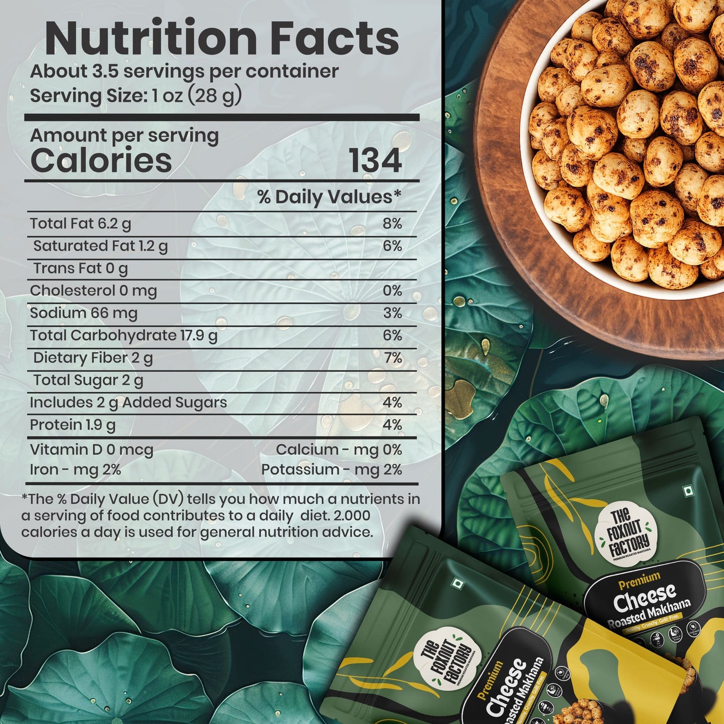 The Foxnut Factory Cheese Roasted Makhana – Crunchy and Tasty Fox Nuts (Lotus Seeds), Ready-to-Eat, Gluten-Free Vegetarian, Plant Based, Not Fried Healthy travel friendly Snack - The Foxnut Factory