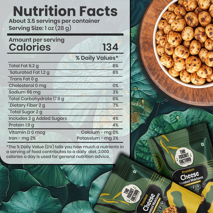 The Foxnut Factory Cheese Roasted Makhana – Crunchy and Tasty Fox Nuts (Lotus Seeds), Ready-to-Eat, Gluten-Free Vegetarian, Plant Based, Not Fried Healthy travel friendly Snack - The Foxnut Factory