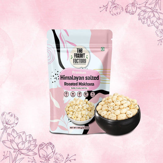 The Foxnut Factory Himalayan Salt Roasted Makhana – Tasty Crunchy Fox Nuts (Lotus Seeds), Ready to Eat, Gluten Free Vegetarian, Plant Based, Not Fried, Healthy Alternative Snack - The Foxnut Factory