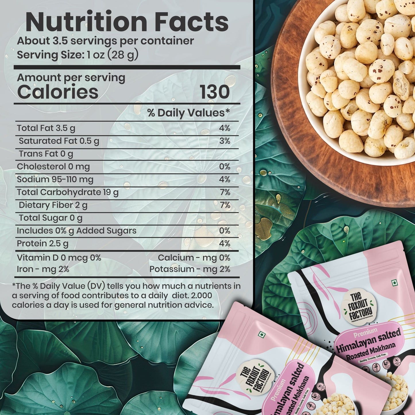 The Foxnut Factory Himalayan Salt Roasted Makhana – Tasty Crunchy Fox Nuts (Lotus Seeds), Ready to Eat, Gluten Free Vegetarian, Plant Based, Not Fried, Healthy Alternative Snack - The Foxnut Factory