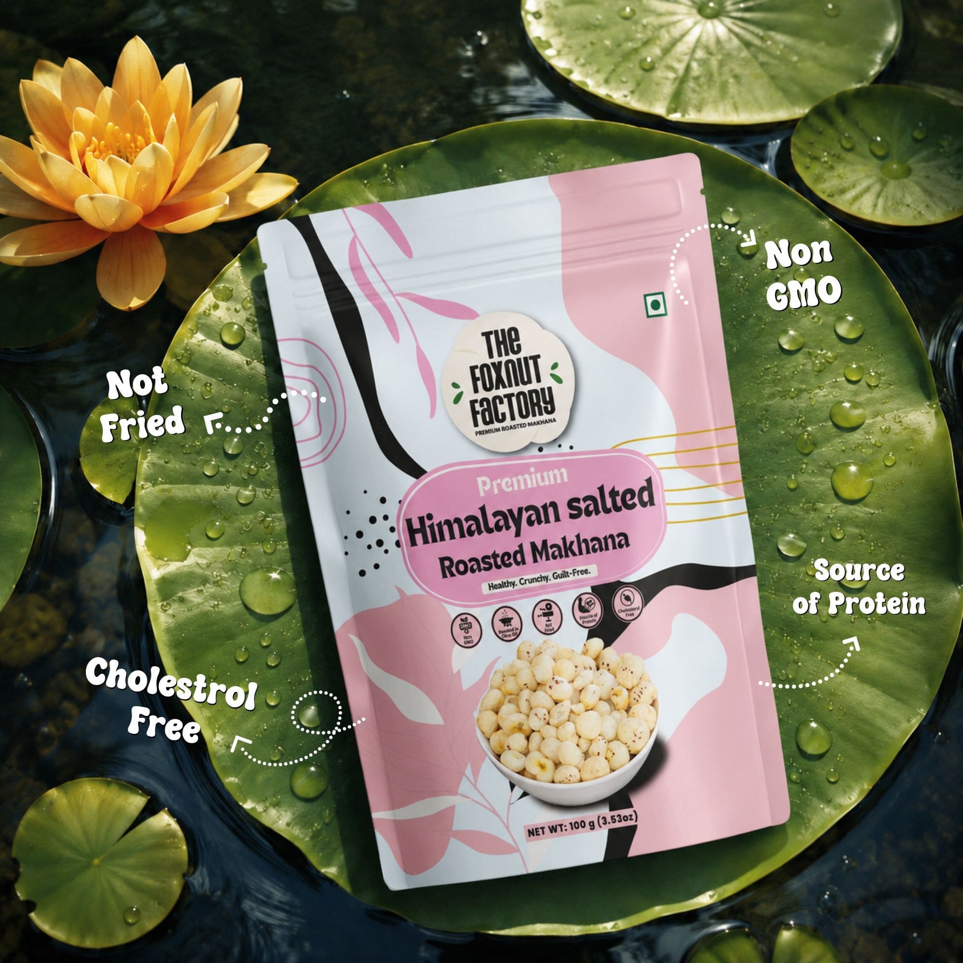 The Foxnut Factory Himalayan Salt Roasted Makhana – Tasty Crunchy Fox Nuts (Lotus Seeds), Ready to Eat, Gluten Free Vegetarian, Plant Based, Not Fried, Healthy Alternative Snack - The Foxnut Factory