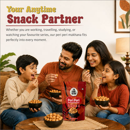 The Foxnut Factory Peri Peri Roasted Makhana – Tasty Spicy Fox Nuts (Lotus Seeds), Ready to Eat, Gluten Free Vegetarian, Plant Based, Low Calorie, Not Fried Snack - The Foxnut Factory