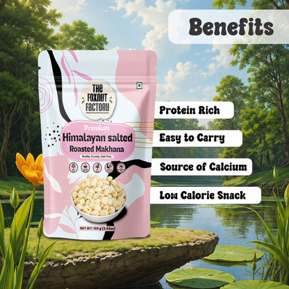 The Foxnut Factory Himalayan Salt Roasted Makhana – Tasty Crunchy Fox Nuts (Lotus Seeds), Ready to Eat, Gluten Free Vegetarian, Plant Based, Not Fried, Healthy Alternative Snack - The Foxnut Factory