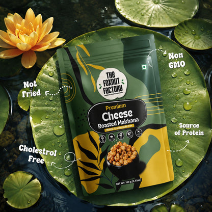 The Foxnut Factory Cheese Roasted Makhana – Crunchy and Tasty Fox Nuts (Lotus Seeds), Ready-to-Eat, Gluten-Free Vegetarian, Plant Based, Not Fried Healthy travel friendly Snack - The Foxnut Factory