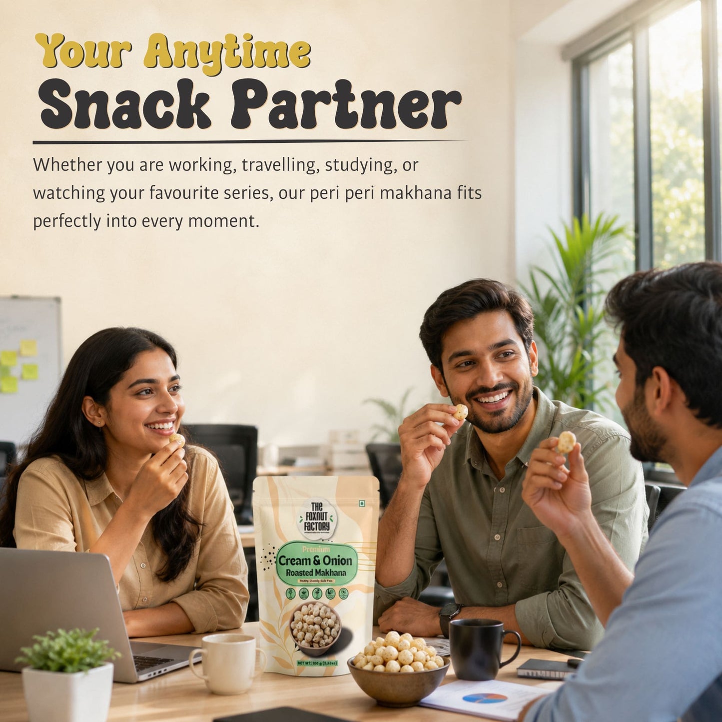 The Foxnut Factory Cream and Onion Roasted Maakhana Snacks,Helathy Fox Nuts,Gluten free Lotus Seeds,Crunchy Vegan Protien Snack - The Foxnut Factory